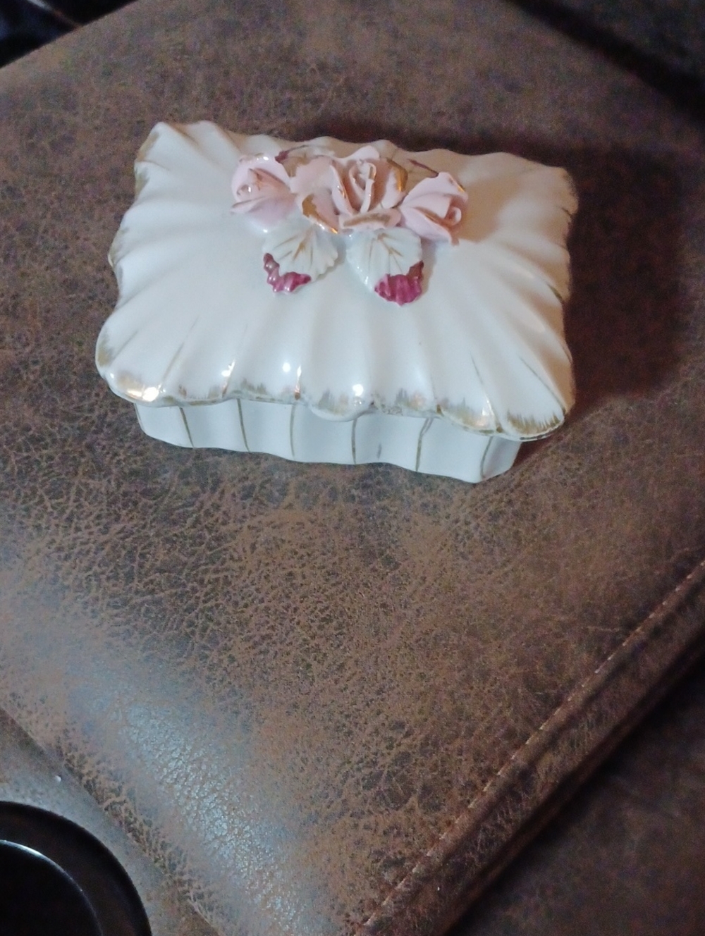 $4 Add-on White Trinket Box with Pink Rose Accent
